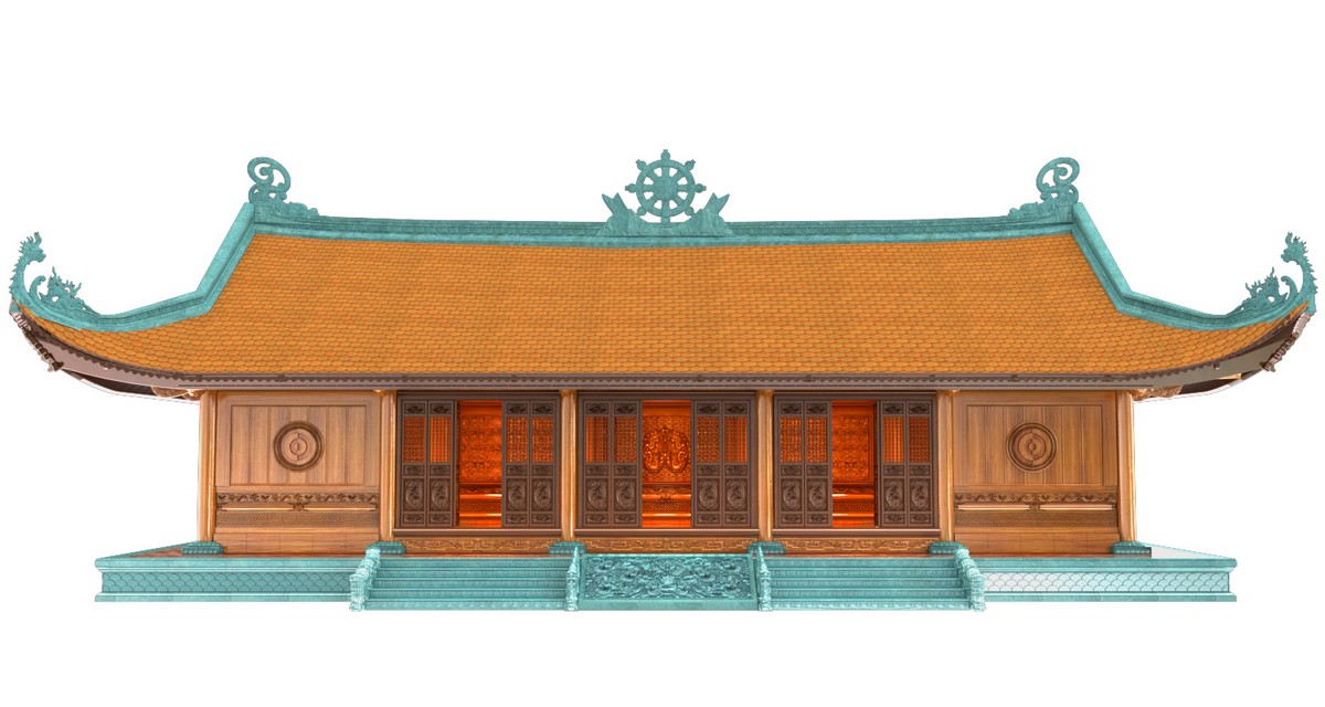 Phối cảnh chính diện mặt tiền Chùa Quang Minh