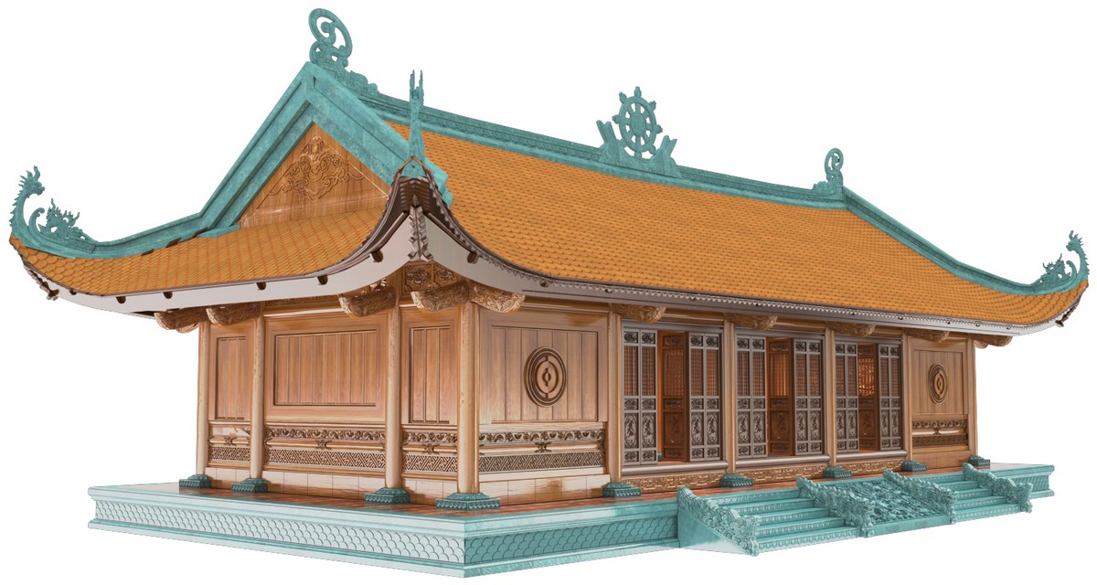 Phối cảnh 3D góc nhìn tổng thể Chùa Quang Minh