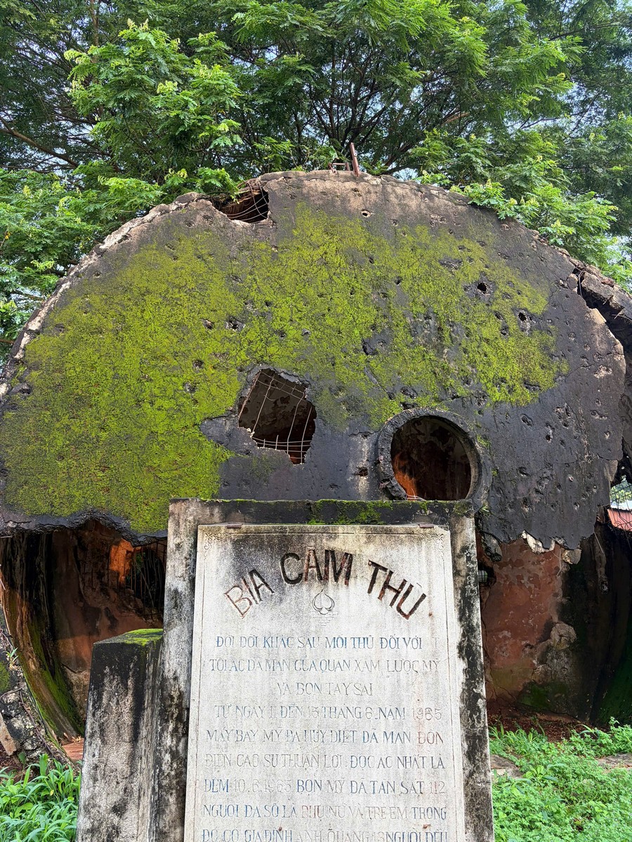 Mặt sau bia đá bám đầy rêu phong cổ kính